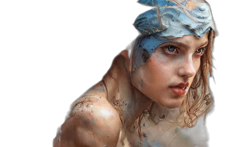 face, photorealistic, oil painting, concept art transparent PNG cut-out