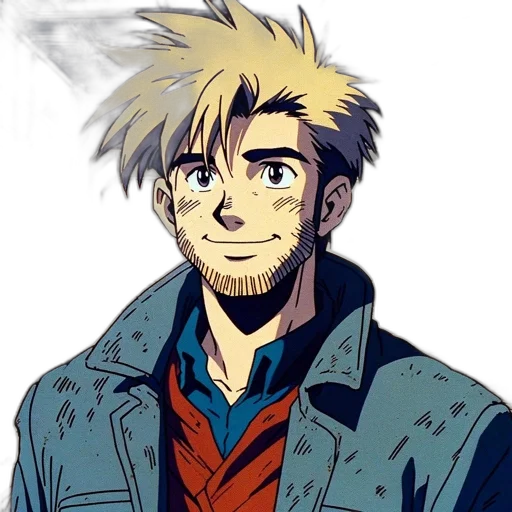 jacket, face, anime, comic book art, cartoon, concept art, animated, figure transparent PNG cut-out