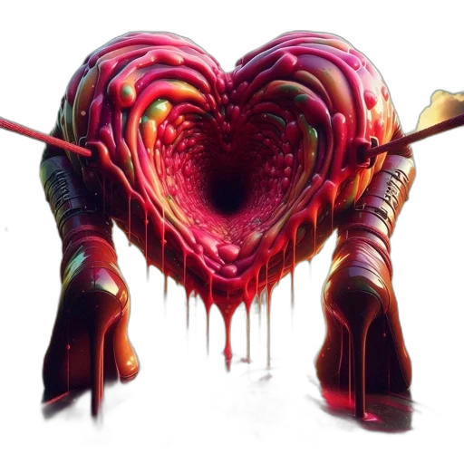 creature, concept art, fantasy art, photorealistic, red, heart-shaped, object, drips transparent PNG cut-out