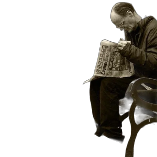 furniture, jacket, staff, man, reads, newspaper, while, sitting transparent PNG cut-out
