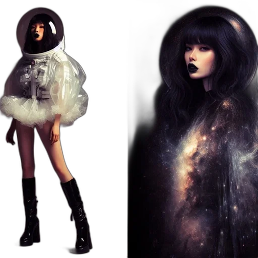 hair, concept art, fantasy art, 3d render, photorealistic, outer space, dark, monochrome transparent PNG cut-out