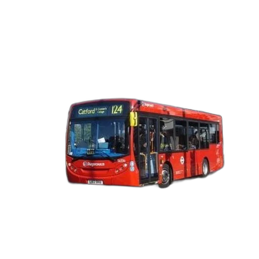 staff, 3d render, photorealistic, concept art, red, bus, number, 124 transparent PNG cut-out