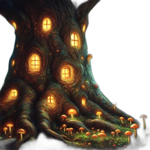 tree, concept art, fantasy art, 3d render, watercolor, night, forest, fire transparent PNG cut-out