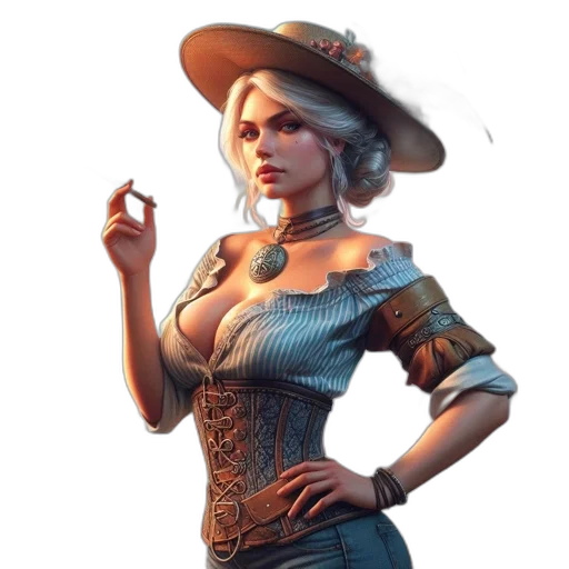 dress, hat, staff, face, concept art, fantasy art, photorealistic, 3d render transparent PNG cut-out
