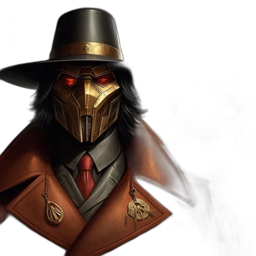 mask, robot, concept art, fantasy art, comic book art, cyberpunk, two, individuals transparent PNG cut-out