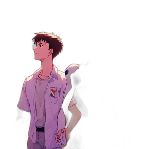jacket, staff, robot, creature, concept art, anime, cartoon, vaporwave transparent PNG cut-out