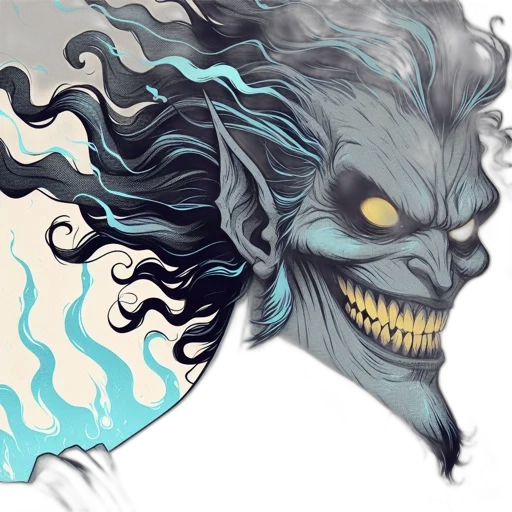 mask, creature, face, hair, concept art, fantasy art, comic book art, watercolor transparent PNG cut-out