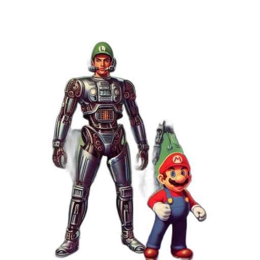 robot, weapon, concept art, pixel art, 3d render, comic book art, piece, mario transparent PNG cut-out