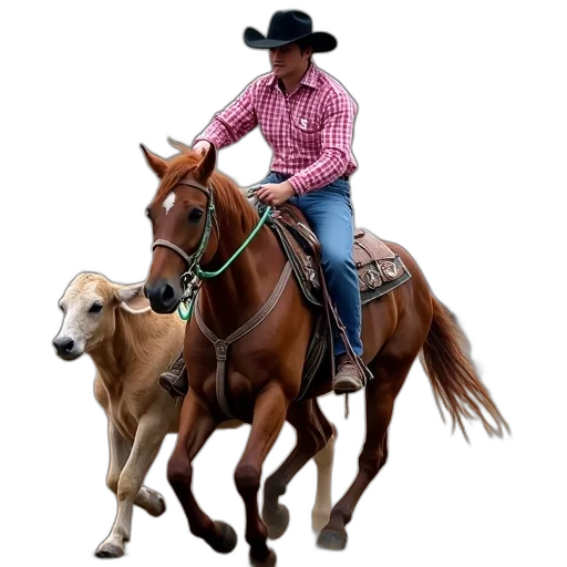 animal, hat, jacket, photorealistic, concept art, cowboy, riding, brown transparent PNG cut-out