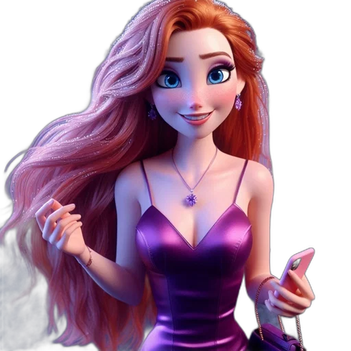 dress, jewelry, hair, staff, 3d render, cartoon, fantasy art, concept art transparent PNG cut-out