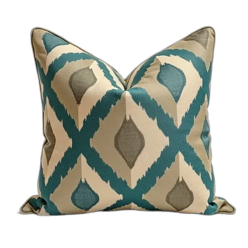 furniture, decorative, pillow, geometric, pattern, featuring, teal, beige transparent PNG cut-out