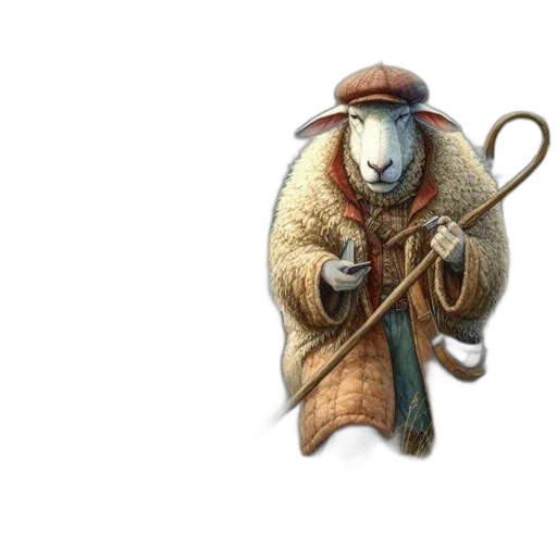 hat, staff, weapon, jacket, concept art, fantasy art, 3d render, watercolor transparent PNG cut-out