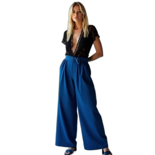 dress, staff, blue, woman, wearing, black, lace, top transparent PNG cut-out