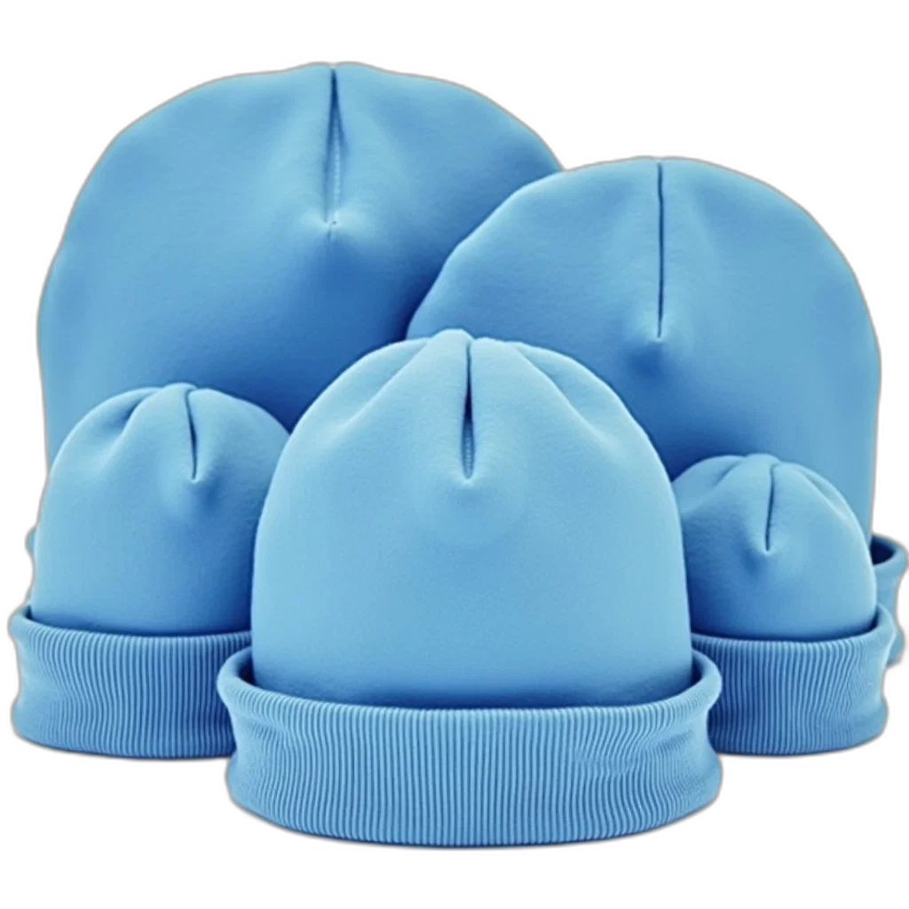 hat, crown, umbrella, mask, 3d render, blue, set, five transparent PNG cut-out