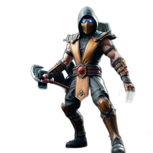 weapon, sword, robot, mask, concept art, 3d render, fantasy art, mortal transparent PNG cut-out