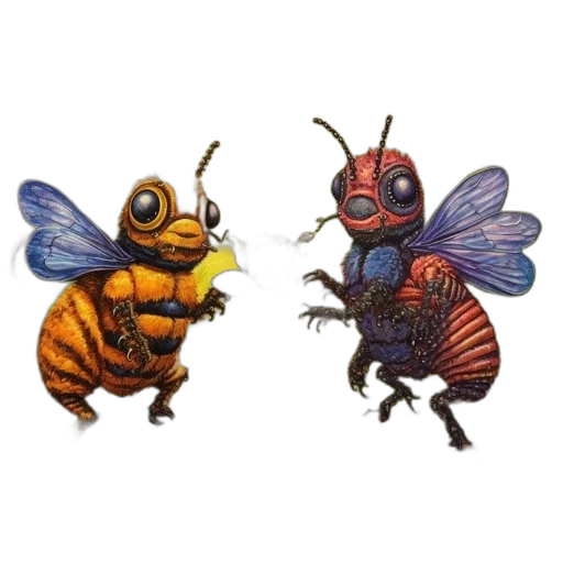 animal, concept art, 3d render, pixel art, fantasy art, two, anthropomorphic, bees transparent PNG cut-out