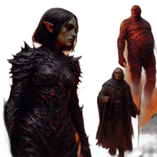 concept art, fantasy art, comic book art, red, dark, female, figure, lava-like transparent PNG cut-out
