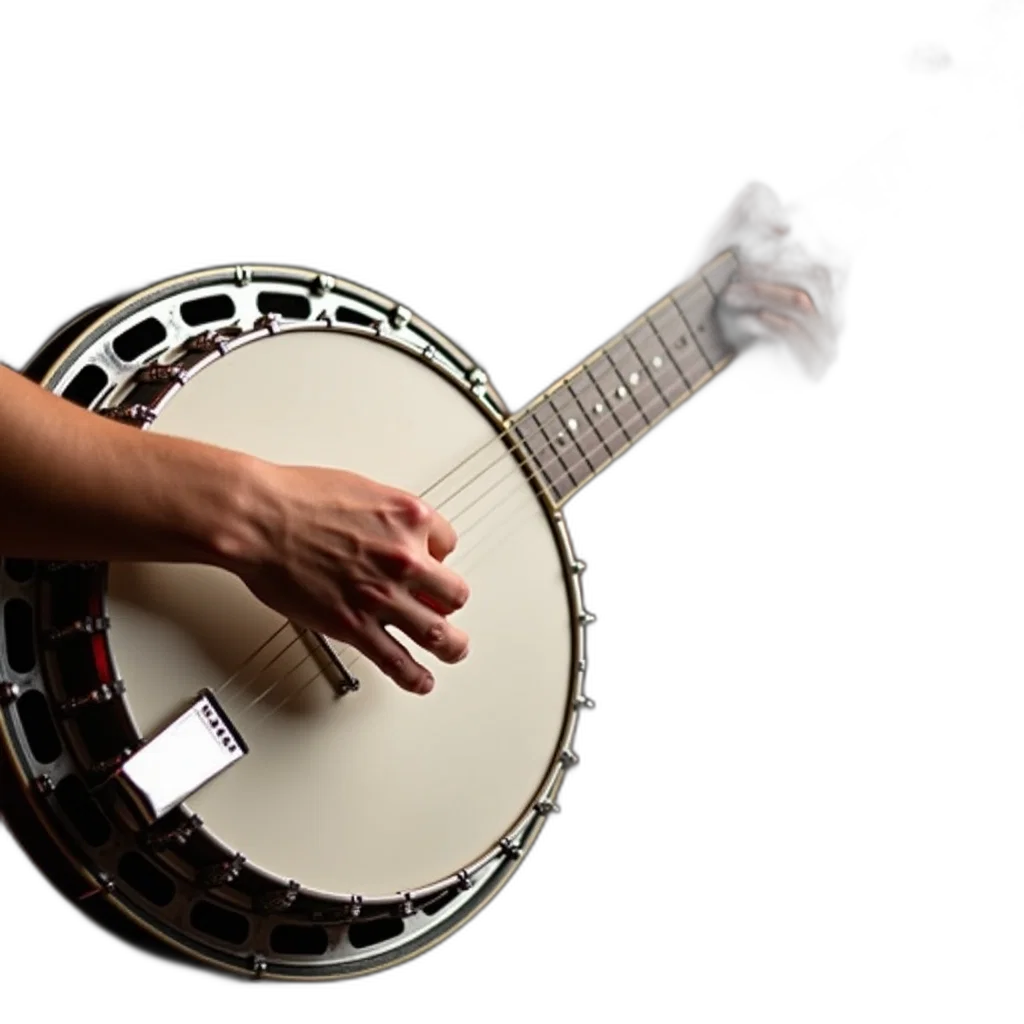weapon, 3d render, person, playing, banjo, close-up, view, instrument transparent PNG cut-out