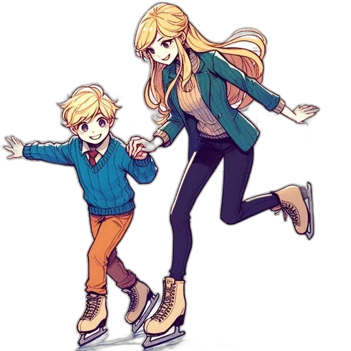 cartoon, watercolor, pixel art, concept art, blue, boy, woman, dressed transparent PNG cut-out