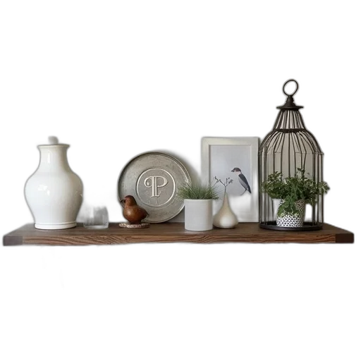 furniture, earth tones, monochrome, rustic, wooden, shelf, various, decorative transparent PNG cut-out