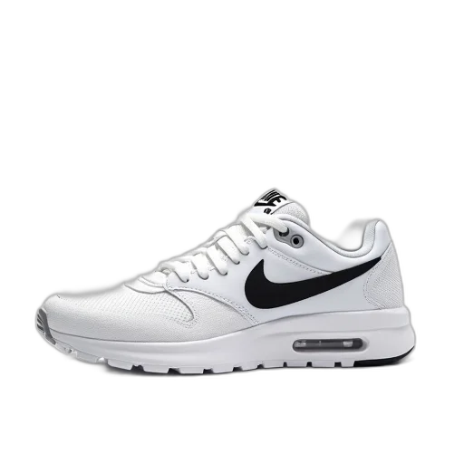 shoes, white, sneaker, black, swoosh, logo, side, displayed transparent PNG cut-out