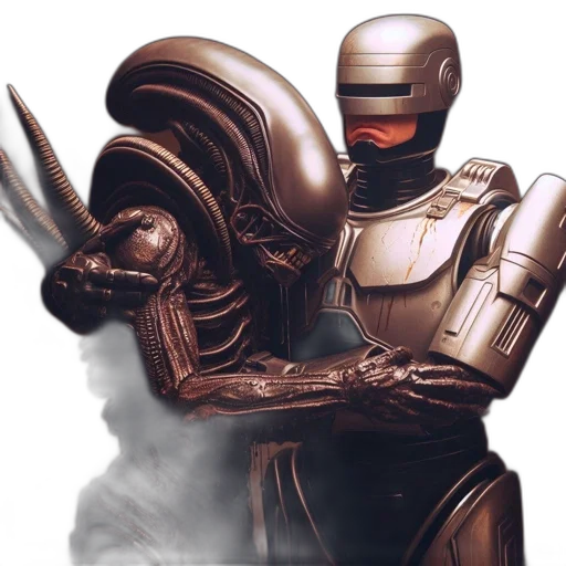 robot, creature, concept art, fantasy art, 3d render, pixel art, outer space, armed transparent PNG cut-out