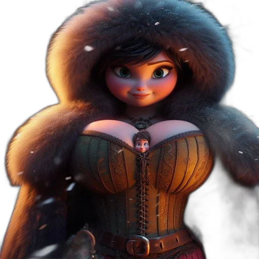 jacket, concept art, fantasy art, 3d render, comic book art, snow, animated, figure transparent PNG cut-out