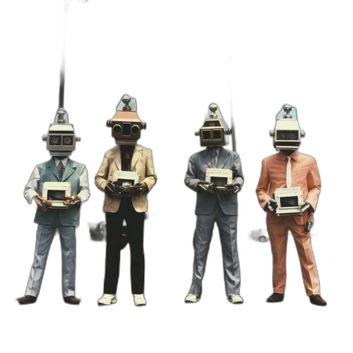 robot, staff, mask, concept art, 3d render, four, individuals, sporting transparent PNG cut-out