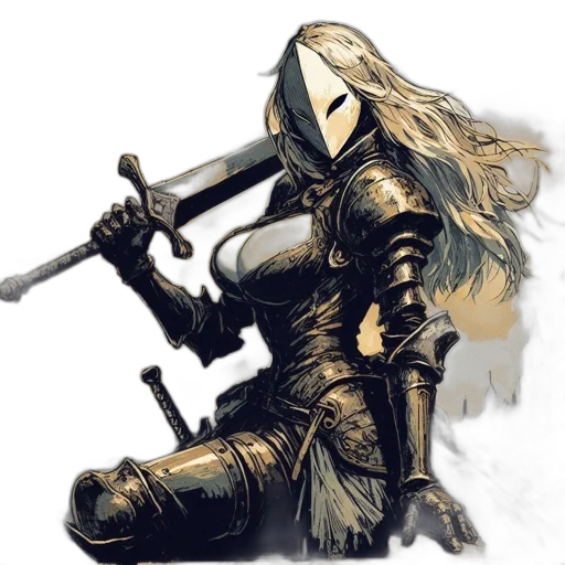 sword, weapon, mask, fantasy art, concept art, comic book art, watercolor, golden transparent PNG cut-out