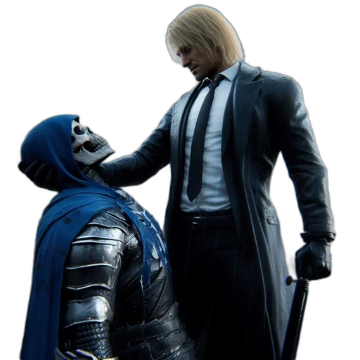 mask, jacket, concept art, urban, setting, man, long, blonde transparent PNG cut-out