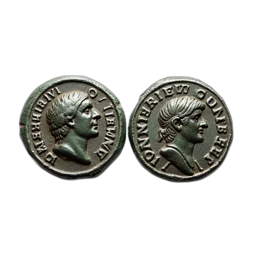 jewelry, crown, two, ancient, roman, coins, detailed, engravings transparent PNG cut-out