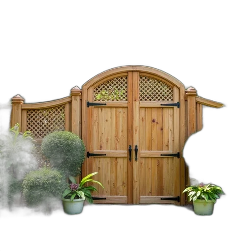 furniture, 3d render, fog, wooden, garden, fence, decorative, arched transparent PNG cut-out