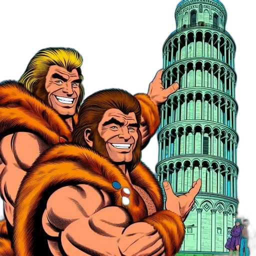 animal, comic book art, concept art, cartoon, fantasy art, city street, two, anthropomorphic transparent PNG cut-out