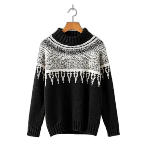jacket, monochrome, black, white, knitted, sweater, ribbed, collar transparent PNG cut-out