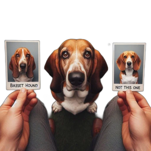 animal, photorealistic, basset, hound, sits, among, flowering, foliage transparent PNG cut-out