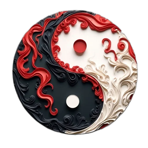 jewelry, 3d render, fantasy art, red, dark, ying, yin, yang transparent PNG cut-out
