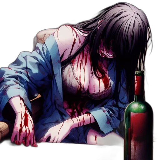bottle, comic book art, concept art, pixel art, anime, neon lights, anguished, woman transparent PNG cut-out
