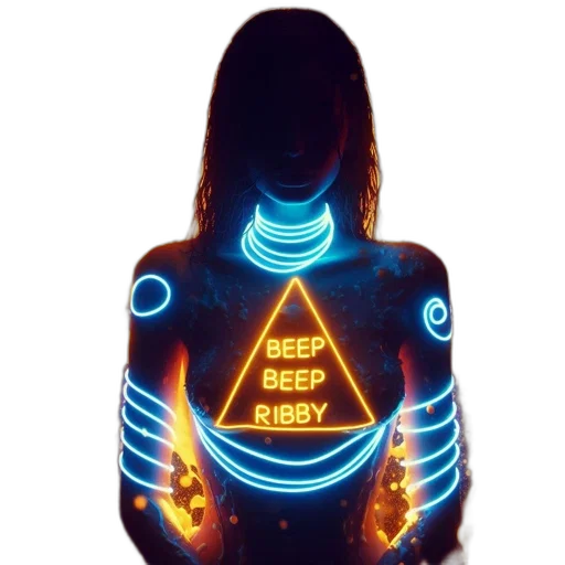 jacket, robot, dress, jewelry, cyberpunk, vaporwave, concept art, pixel art transparent PNG cut-out