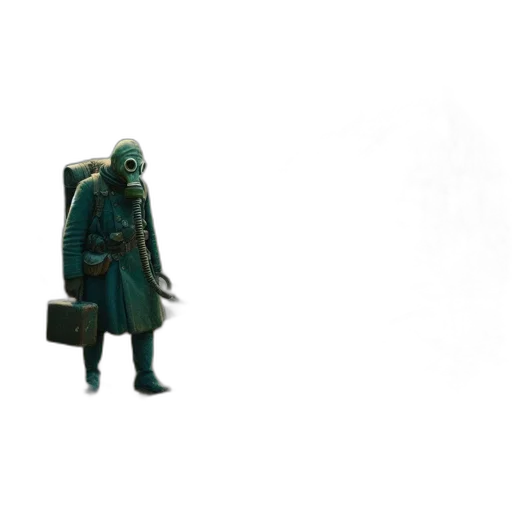 jacket, mask, creature, staff, concept art, 3d render, pixel art, cyberpunk transparent PNG cut-out