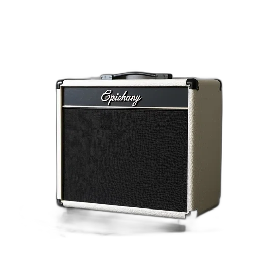 white, amplifier, black, grille, sitting, surface, has, logo transparent PNG cut-out