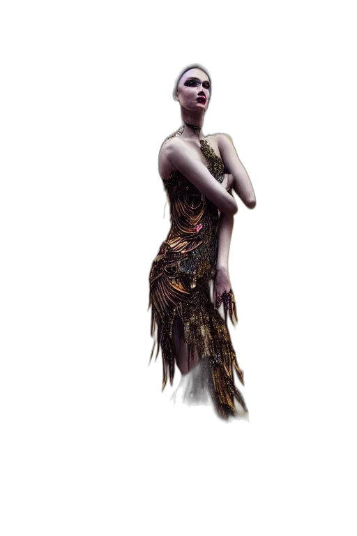 dress, jewelry, staff, creature transparent PNG cut-out