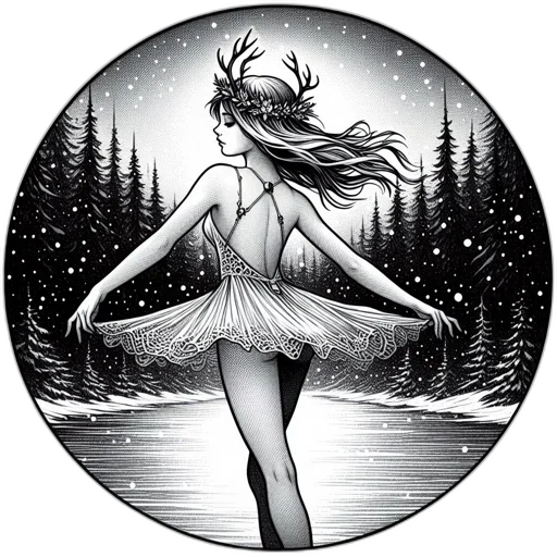 dress, crown, fantasy art, comic book art, concept art, cartoon, snow, forest transparent PNG cut-out