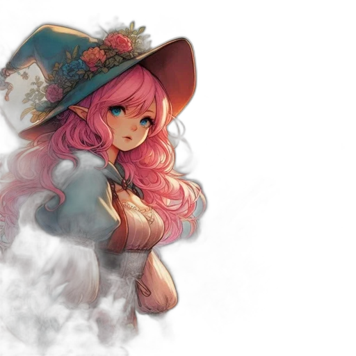 hat, dress, crown, staff, fantasy art, concept art, anime, watercolor transparent PNG cut-out