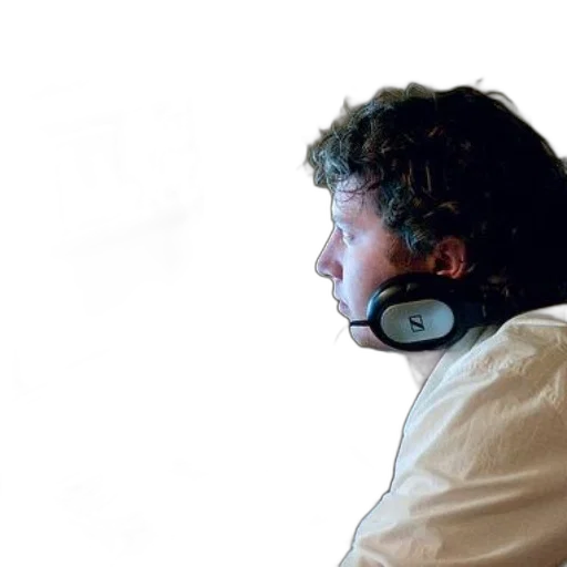 staff, face, man, wearing, headphones, sits, desk, apple transparent PNG cut-out
