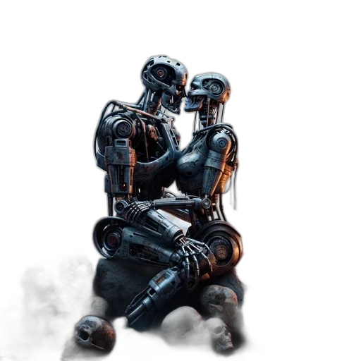 robot, concept art, 3d render, cyberpunk, comic book art, outer space, fire, fog transparent PNG cut-out