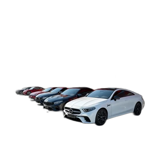 car, 3d render, concept art, modern, showroom, row, cars, parked transparent PNG cut-out