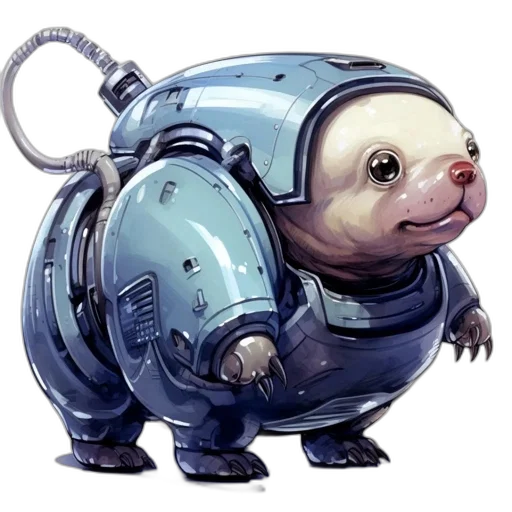 robot, animal, creature, staff, concept art, 3d render, fantasy art, cyberpunk transparent PNG cut-out