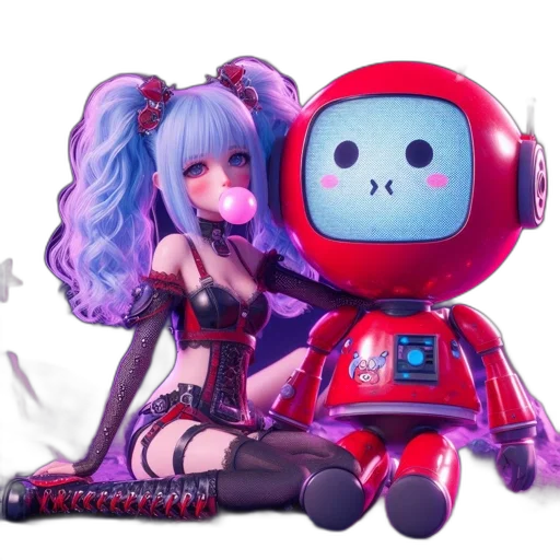robot, weapon, cyberpunk, anime, concept art, pixel art, neon lights, outer space transparent PNG cut-out
