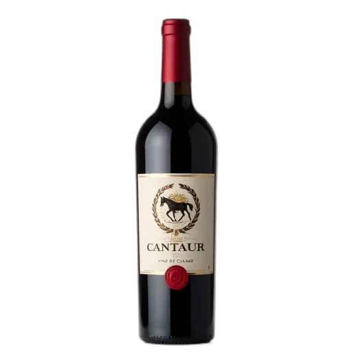 bottle, red, wine, label, featuring, stylized, image, horse transparent PNG cut-out