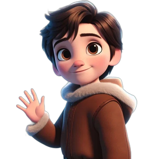 jacket, face, cartoon, 3d render, concept art, photorealistic, earth tones, youthful transparent PNG cut-out